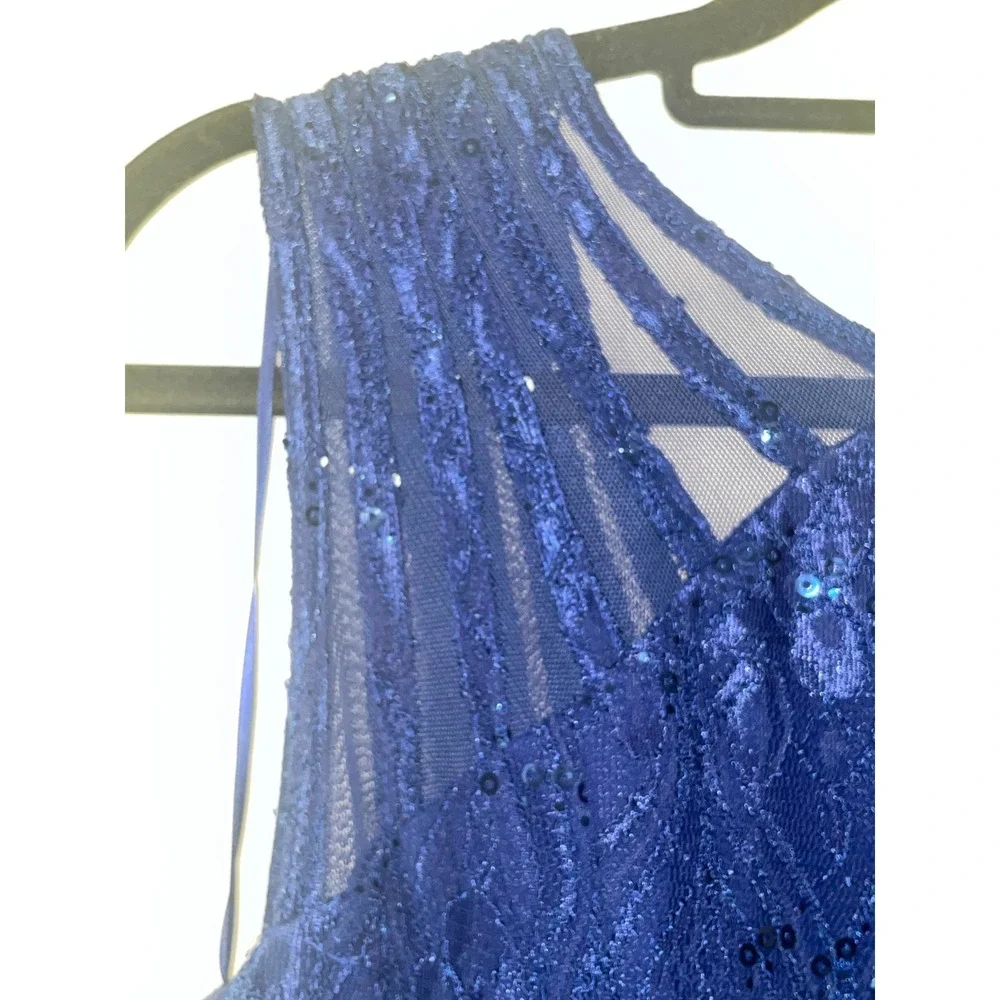R&M Richards Royal Blue Sequin Lace Gown Sleeveless Formal Dress Size 12
